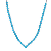 Asfour Crystal Tennis Necklace With Aquamarine Round Zircon Stones In 925 Sterling Silver-ND0398-M